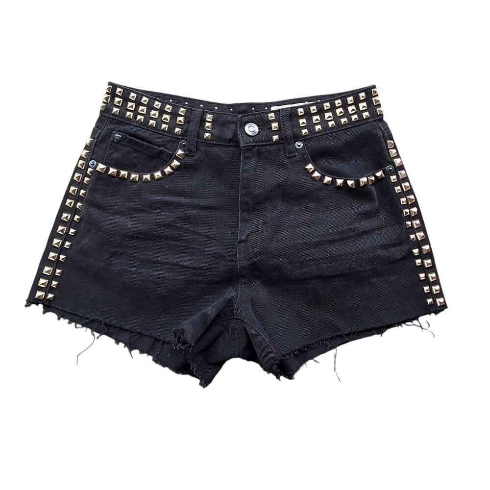 CPS Chaps goth distressed high rise cutoff pyramid studded shorts emo scene Y2K